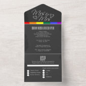 黒板結婚のドードルハートミセスとミセス オールインワン招待状 (内側)