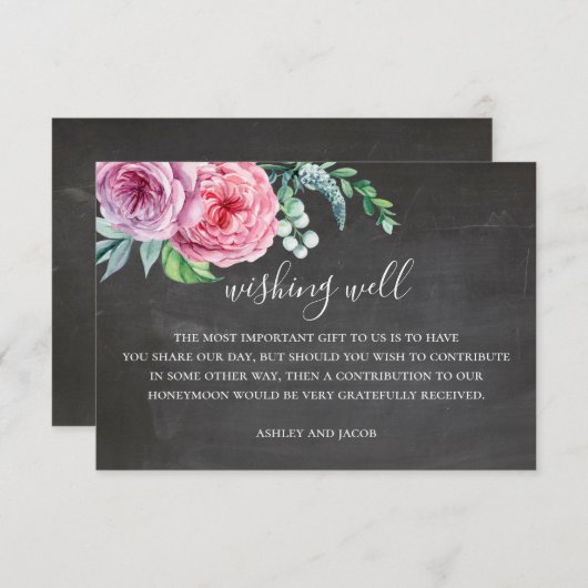黒板結婚の願い事。ボホピンクフローラ エンクロージャーカード (正面/裏面)