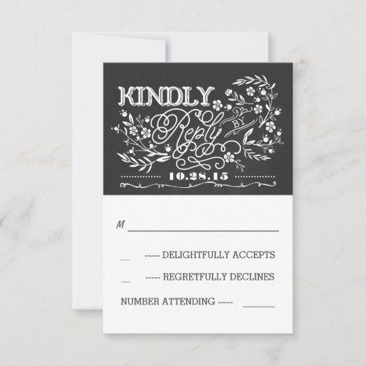 黒板結婚式RSVPカード 出欠カード (正面)