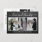 黒板結婚書道の写真コラージュ サンキューカード (正面/裏面)