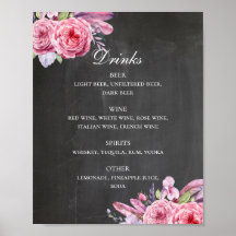 黒板結婚飲料バー。花と羽