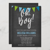 黒板緑の青い羽毛の少年用ベビーシャワー 招待状 (正面/裏面)