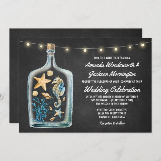 黒板航海のヒトデ結婚式招待状 招待状 (正面/裏面)