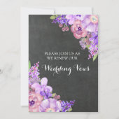 黒板薄紫紫色の花願の更新 招待状 (正面)