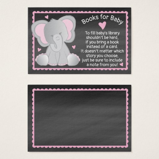 黒板象の赤ちゃん女の子シャワーが本を持って来る (正面&裏面)