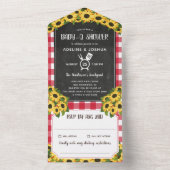 黒板赤いギンガムサンフラワーズベビー- Qシャワー オールインワン招待状 (内側)