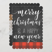 黒板赤い格子模様の写真クリスマスカード シーズンカード (正面/裏面)
