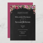 黒板赤面ピンクフローラ結婚式招待状 招待状 (正面/裏面)