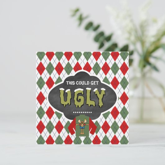 黒板醜いセータークリスマスパーティの招待状 招待状 (スタンド正面)