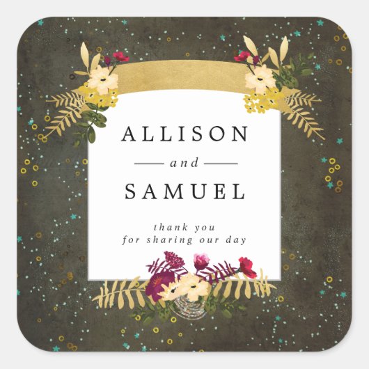 黒板金ゴールドシルバースターズDIYありがとう スクエアシール (正面)