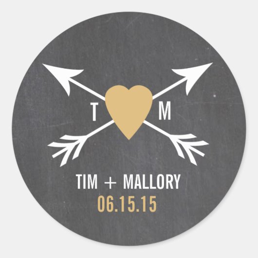 黒板金ゴールドハート+矢印 |結婚式用シール ラウンドシール (正面)