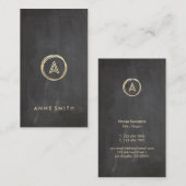 黒板金ゴールド円モモダンノグラム縦 名刺 (正面/裏面)
