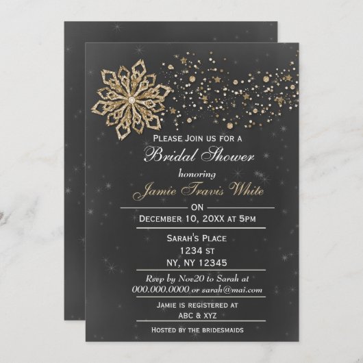 黒板金ゴールド冬ブライダルシャワー招待状 招待状 (正面/裏面)