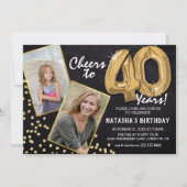 黒板金ゴールド風船2写真40歳の誕生日 招待状 (正面)