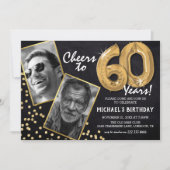 黒板金ゴールド風船2 Photo 60誕生日 招待状 (正面)