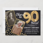 黒板金ゴールド風船2 Photo 90誕生日 招待状 (正面)