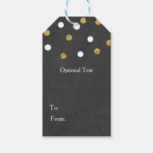 黒板金ゴールド&ホワイト紙吹雪お祝いパーティー ギフトタグ (正面)