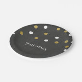 黒板金ゴールド&ホワイト紙吹雪お祝いパーティー ペーパープレート (アングル)