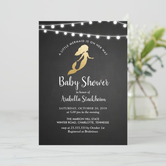 黒板金フェイク箔マーメイドベビーシャワー 招待状 (スタンド正面)