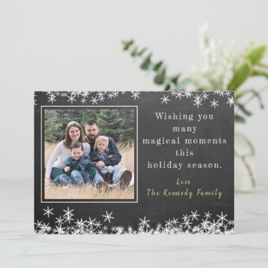 黒板雪片家族の写真クリスマス シーズンカード (スタンド正面)