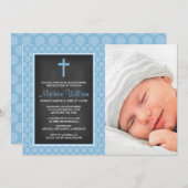 黒板青水玉模様クロスボーイ写真バプテスマ 招待状 (正面/裏面)