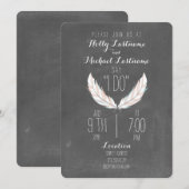 黒板風の羽根のウェディング 招待状 (正面/裏面)