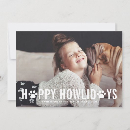 黒板風ハッピー ホリデー タイポグラフィー ペット ホリデー シーズンカード (正面)