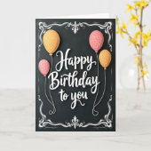 黒板風バルーン 誕生日カード カード (黄色い花)
