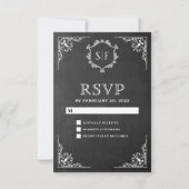 黒板風装飾モノグラムRSVP 出欠カード (正面)