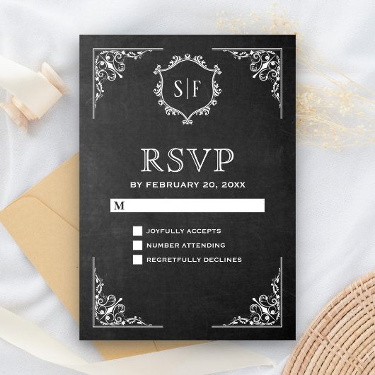 黒板風装飾モノグラムRSVP 出欠カード