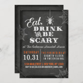 黒板食べ飲み物と怖くなれハローウィンパーティ 招待状 (正面/裏面)