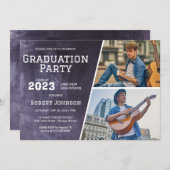 黒板高校写真卒業パーティー 招待状 (正面/裏面)