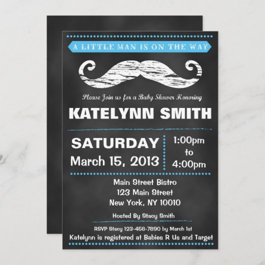 黒板髭ベビーシャワー招待状 招待状 (正面/裏面)