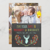 黒板鹿〔雄ジカの〕枝角フローラクリスマスカード シーズンカード (正面/裏面)