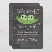 黒板2つのエンドウ豆をポッド双生児シャワー 招待状 (正面/裏面)