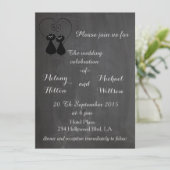 黒板 おしゃれ ユニーク かわいい 猫 カップル 結婚式 招待状 (スタンド正面)