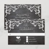 黒板 かわいい ハートイニシャル タイポグラフィー RSVP (正面/裏面)