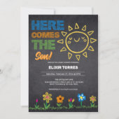 黒板 ここに息子がやってくる ベビーシャワー 招待状 (正面)