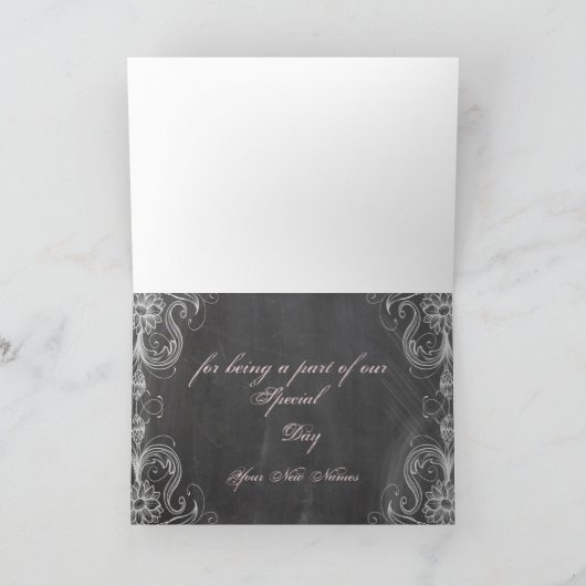 黒板 アンティーク ピンク フローラル ありがとう カード (内部)