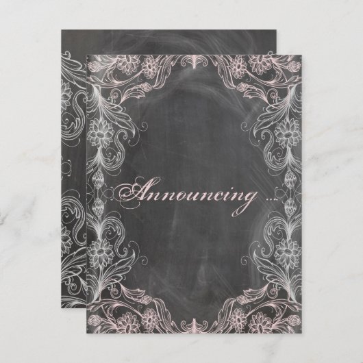 黒板 アンティーク ピンク フローラル エンゲージメント 案内状 (正面/裏面)