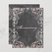 黒板 アンティーク ピンク フローラル 婚約 案内状 (正面/裏面)