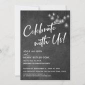 黒板 エジソン電球 モダン 一緒にお祝いしよう 招待状 (正面)