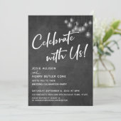 黒板 エジソン電球 モダン 一緒にお祝いしよう 招待状 (スタンド正面)