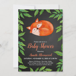 黒板 |キツネ |葉 |ウッドランド赤ちゃんシャワー 招待状
