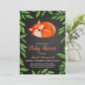 黒板 |キツネ |葉 |ウッドランド赤ちゃんシャワー 招待状 (スタンド正面)
