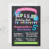 黒板 スリップアンドスライド バースデーパーティー ピンクパーティー 招待状 (正面)