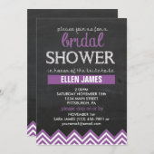 黒板 チェック柄 ブライダルシャワー パープル 招待状 (正面/裏面)