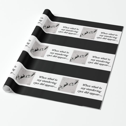 黒板 – トナカイ – 黒/白 ラッピングペーパー (アンロールド)