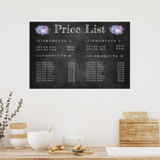 黒板 フォトグラファー 価格 メニュー 印刷 ポスター (キッチン)