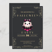 黒板 ブラック & ゴールド ゴースト 弓 スカル ハロウィン 招待状 (正面/裏面)